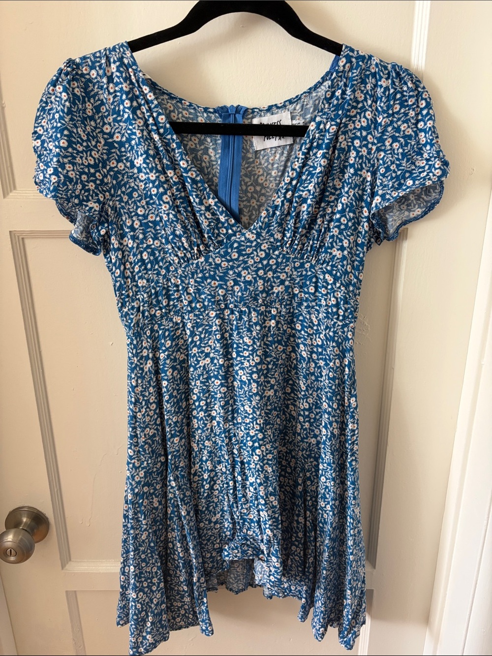 Princess Polly Blue Floral V-Neck Mini Dress